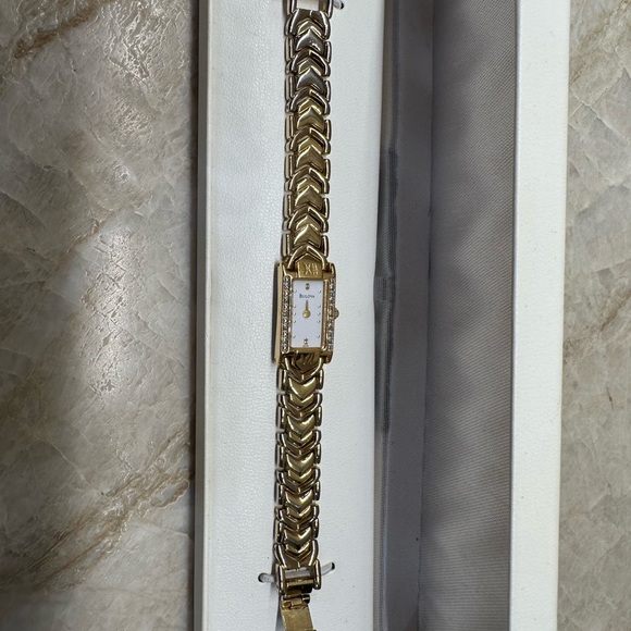 1990s Bulova Gold Women\'s Watch with Rhinestone Accents main image 3
